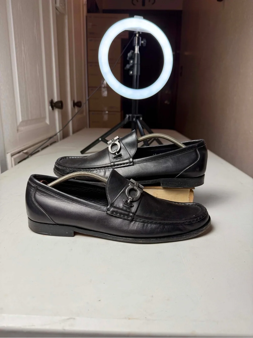 $1,200 SALVATORE FERRAGAMO David Gancini Penny Loafer Black Leather Sz 10.5